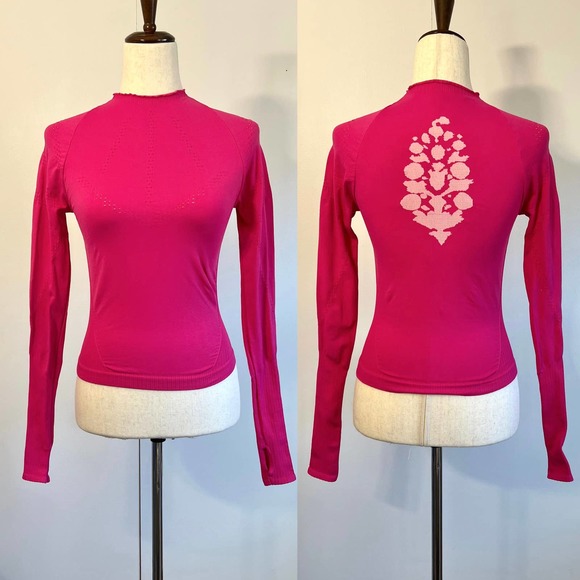 Free People Tops - Free People Good Karma Hi-Neck Layer Rash Guard Fuchsia M/L